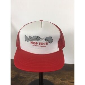 1984 HOP TO IT Do the Puyallup Trucker Hat Vintage NOS Snapback Red White
